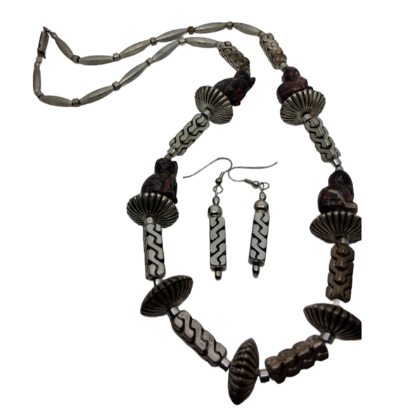 Vintage Jasper Cat Jewelry Set- Bold 80s Statement Necklace + Earrings - Picture 3 of 13